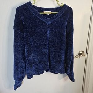 Royal Blue Chenille V-Neck Soft Sweater